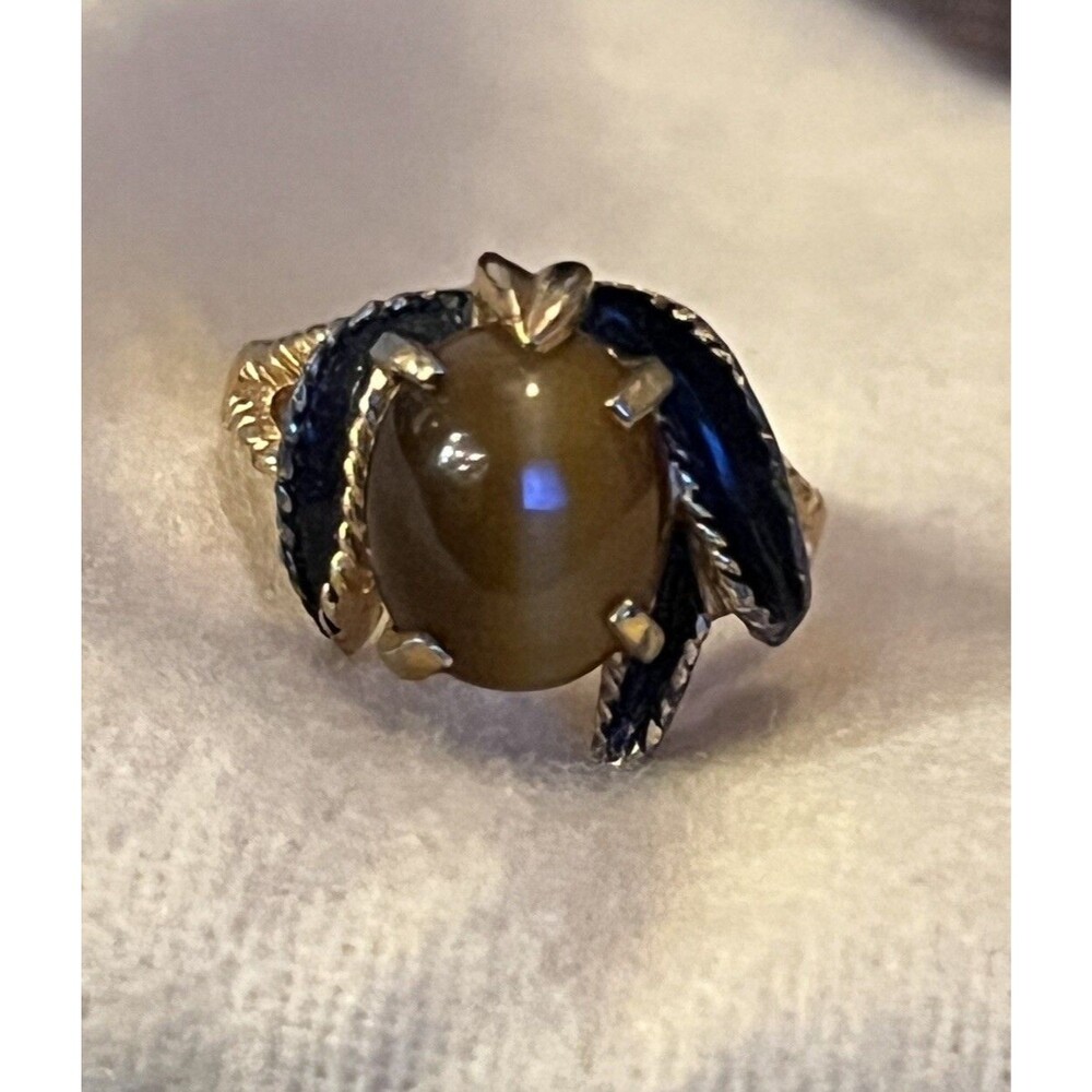 Vintage Tiger’s Eye Ring Marked 18KHGE Women’s Size 9 Statement Jewelry Classic